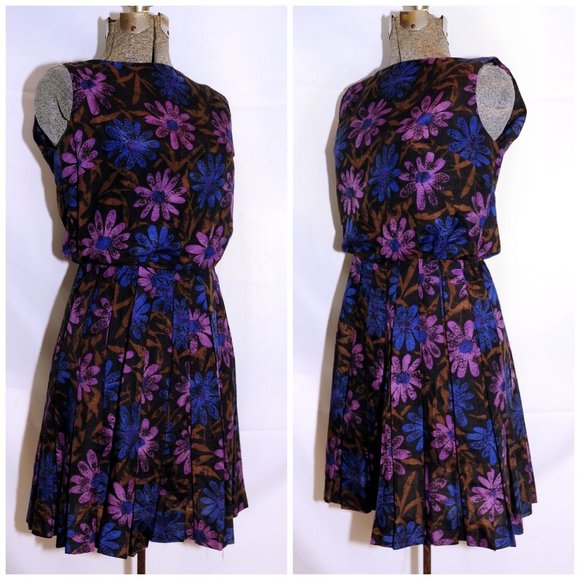 VTG 60's Daisy Floral Pleated Scooter Dress XS/S - Picture 4 of 12